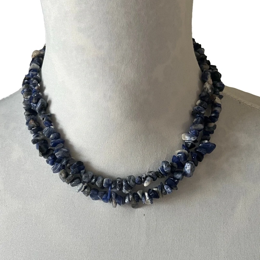 Polished Sodalite Stone Chip Necklace